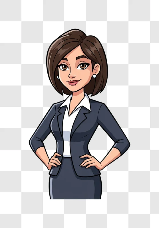 cartoon businesswoman in suit standing confidently