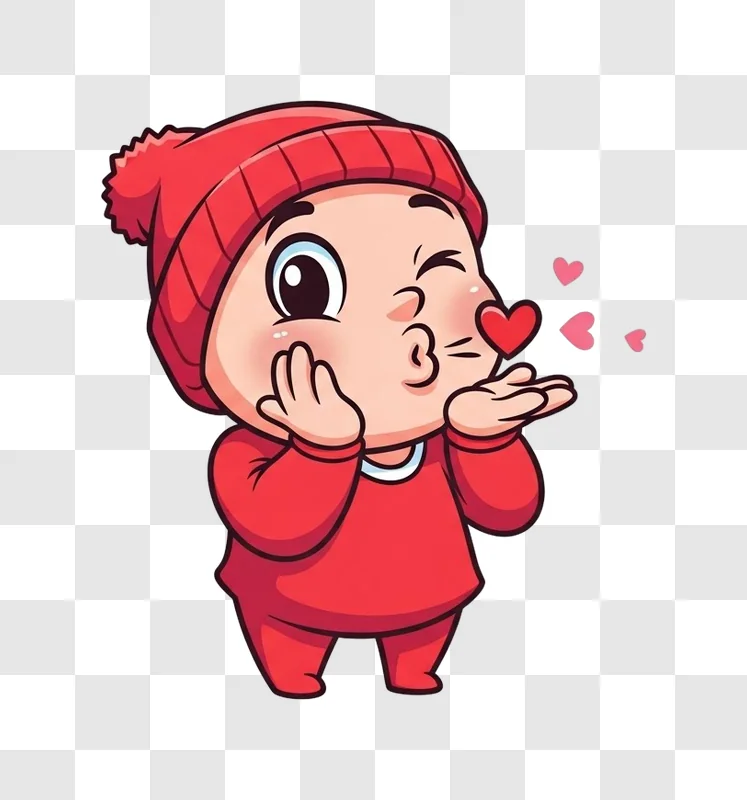 cartoon child blowing heart kiss
