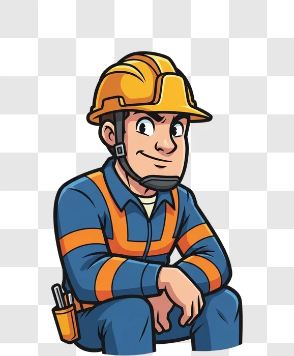 cartoon construction worker sitting down