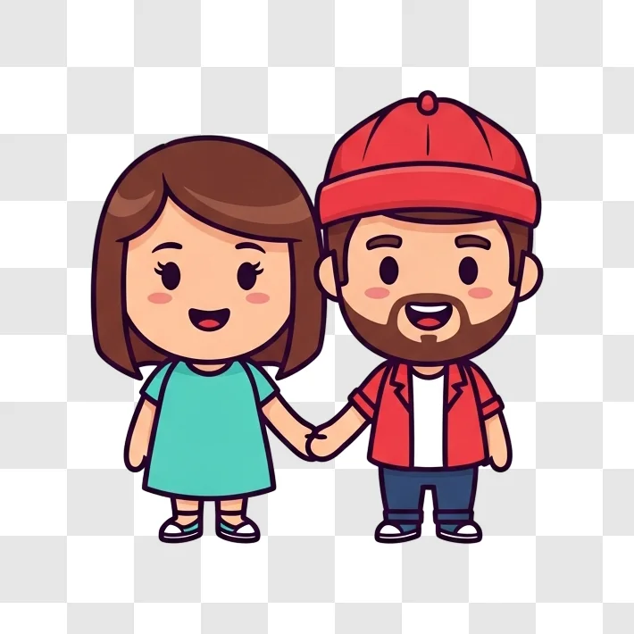 cartoon couple holding hands