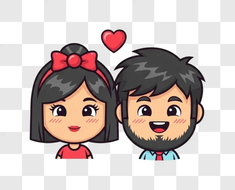 cartoon couple with heart symbol love