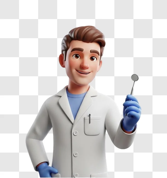 cartoon dentist with dental tool