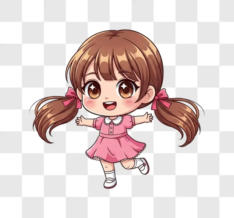 cartoon girl with pigtails running freely