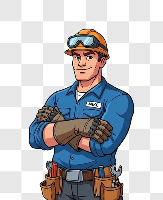 cartoon male construction worker smiling