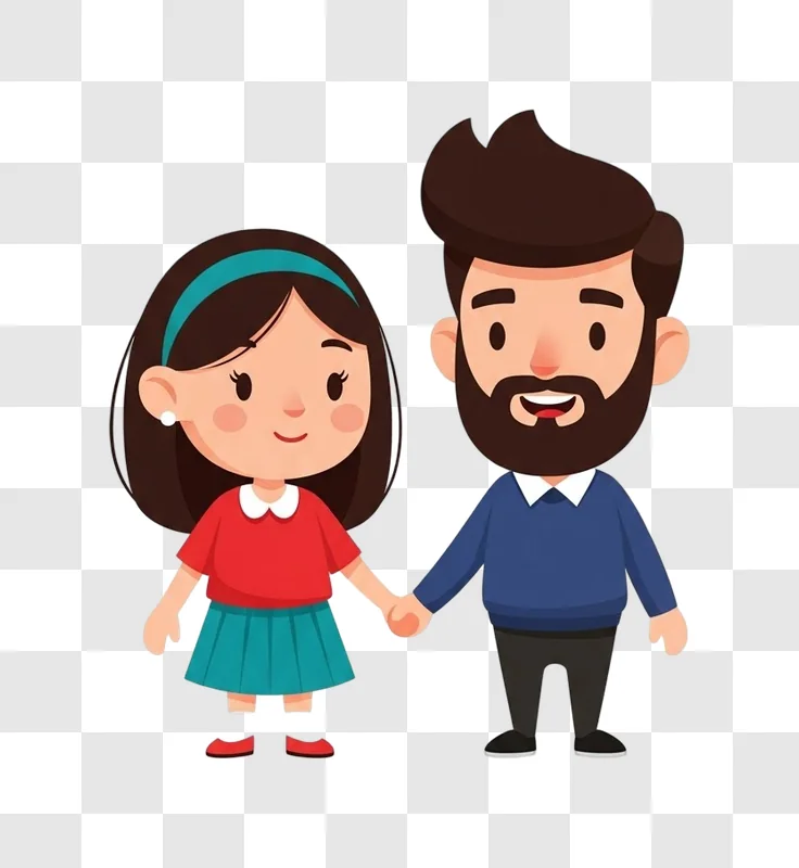 cartoon man and little girl holding hands