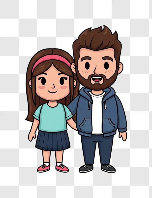 cartoon man and little girl standing