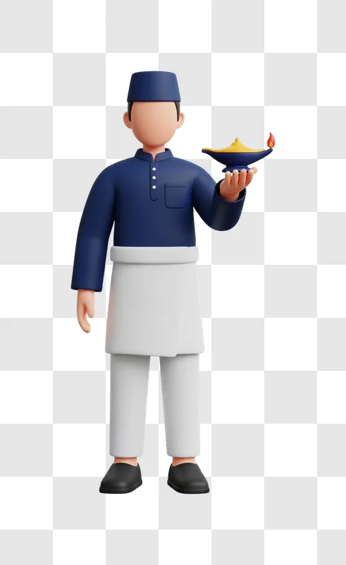 cartoon man holding oil lamp