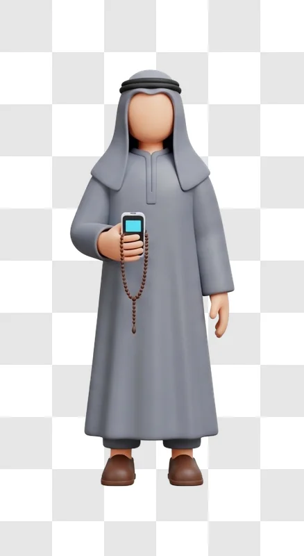 cartoon man in grey robe holding phone