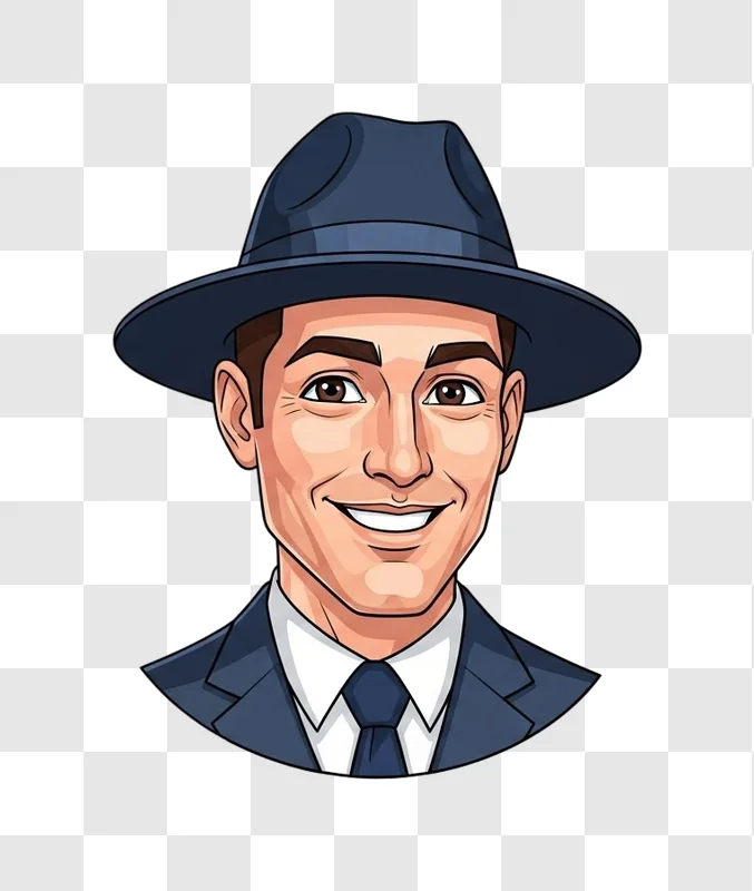 cartoon man wearing suit and hat