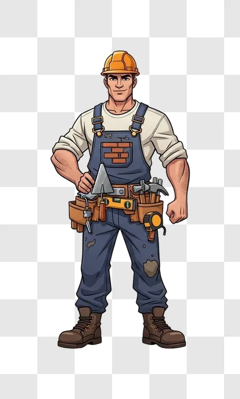 cartoon man wearing tool belt and hard hat