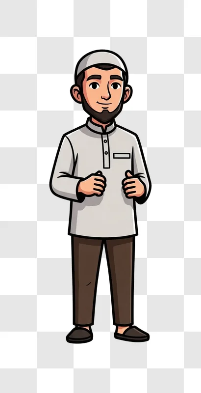 cartoon muslim man wearing traditional attire