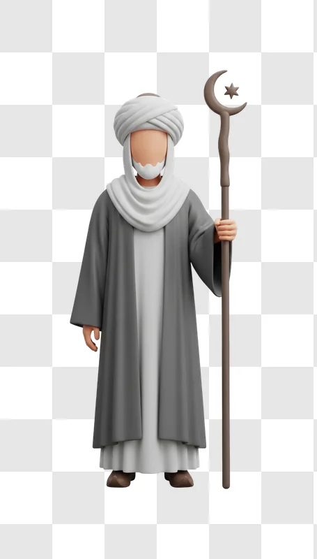 cartoon old man with turban and staff