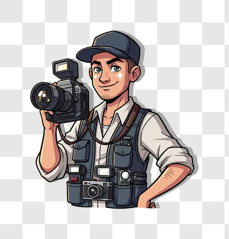 cartoon photographer holding camera