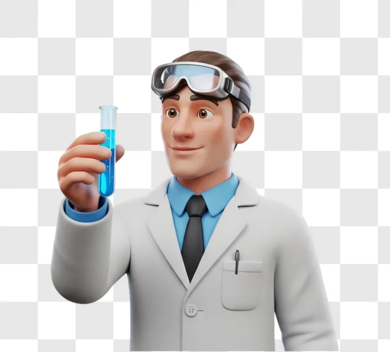 cartoon scientist in lab coat