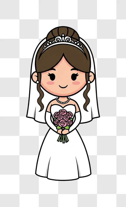 cartoon smiling woman in wedding dress