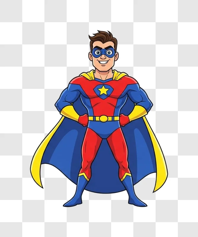 cartoon superhero man standing confidently
