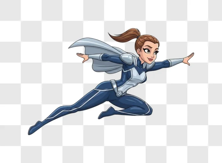cartoon woman in superhero costume flying