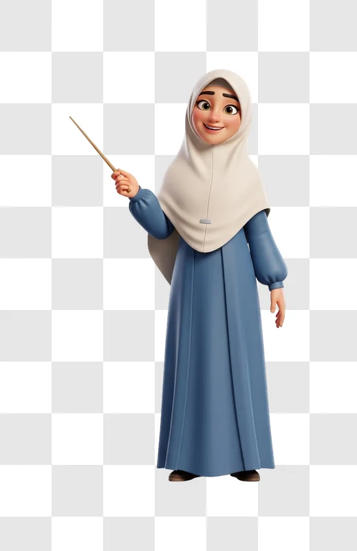 cartoon woman wearing a hijab pointing