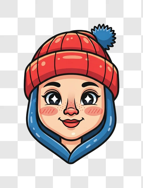 cartoon woman wearing winter hat smiling