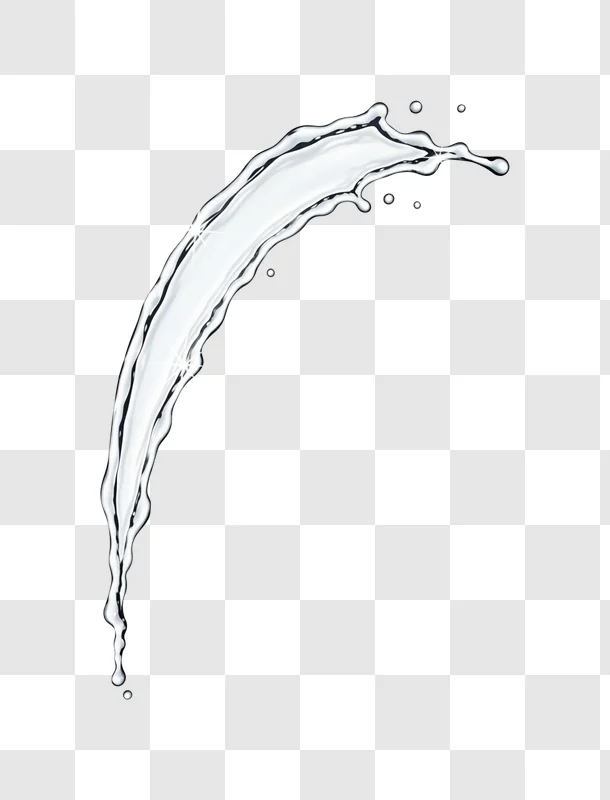 clear water stream arching with shimmering droplets