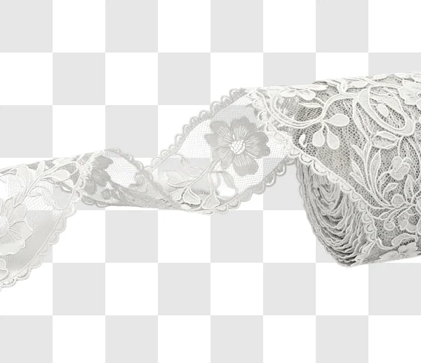 close up of white lace ribbon