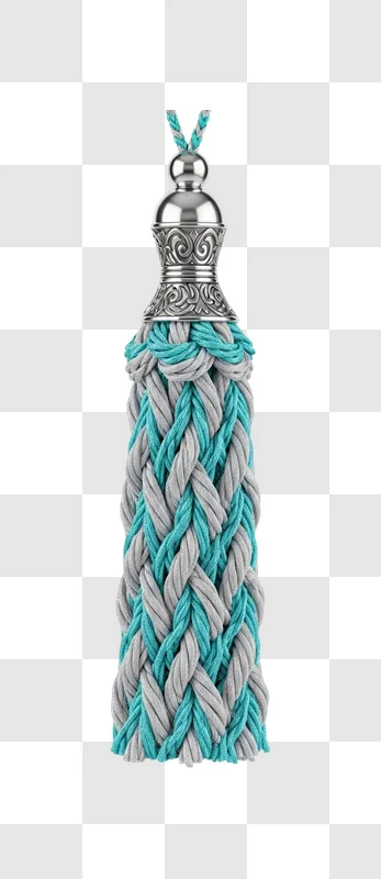 closeup of blue and gray tassel