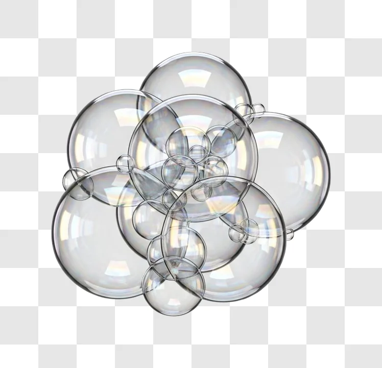 cluster of transparent glass bubbles