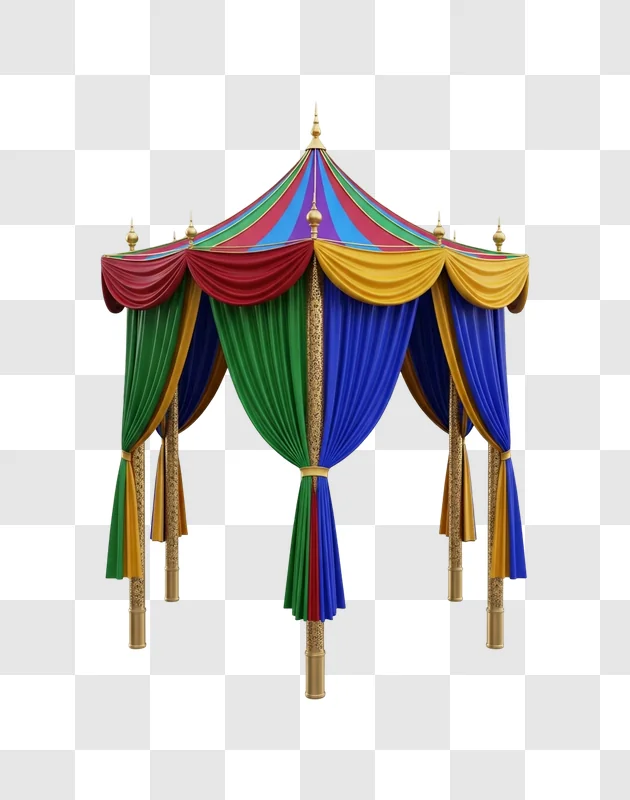 colorful fabric canopy with tassels