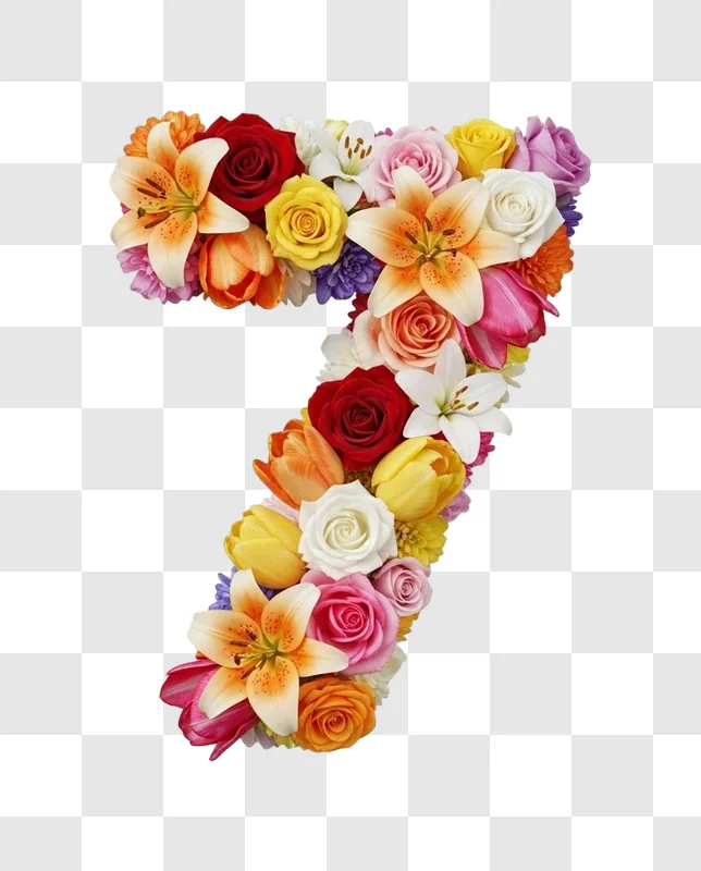 colorful flowers arranged in number seven