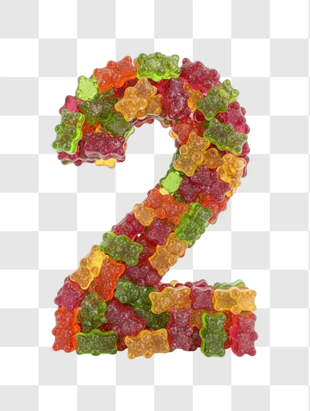 colorful gummy bears in number two