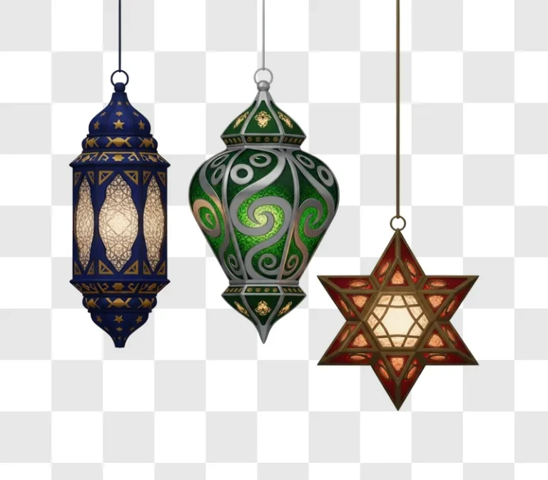 colorful hanging lanterns and star