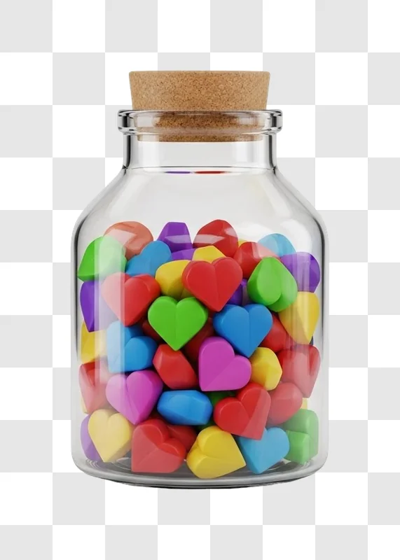 colorful hearts in a jar
