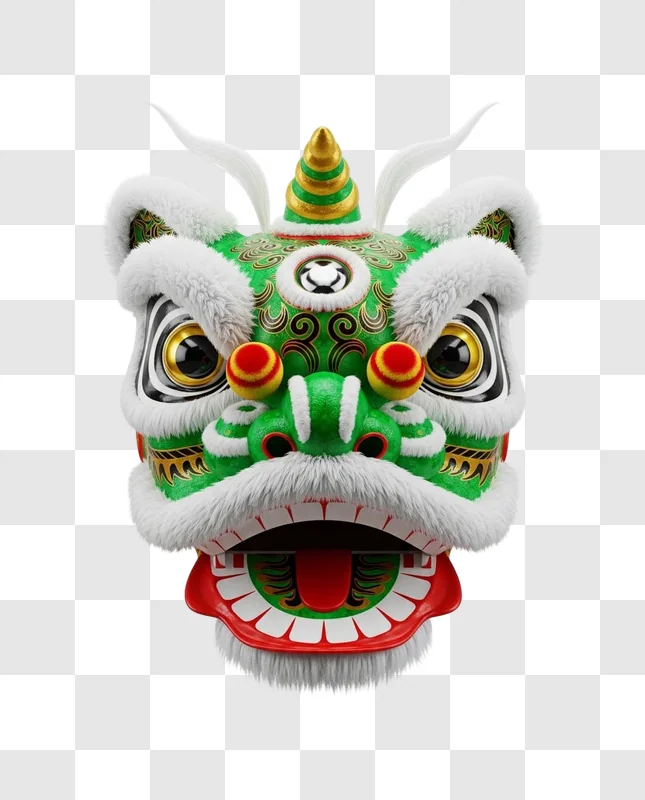 colorful lion dance performance headpiece closeup
