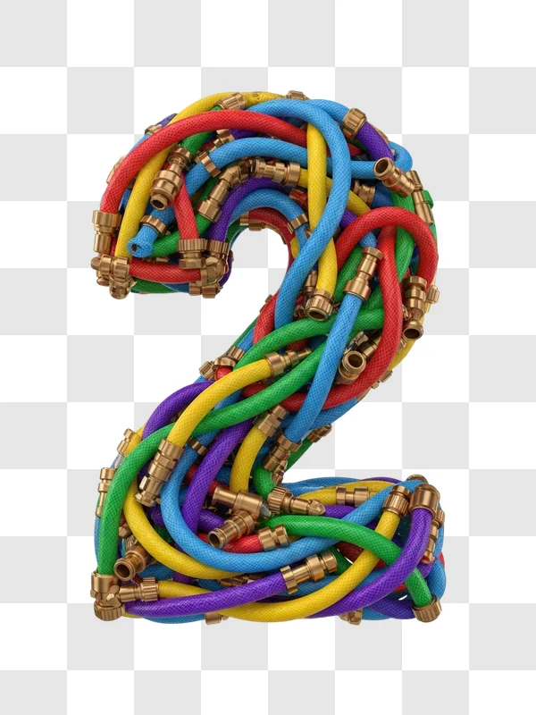 colorful number two made of hoses