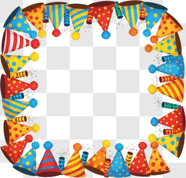 colorful party hats in circle frame
