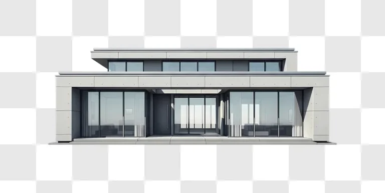 concrete house with large glass windows