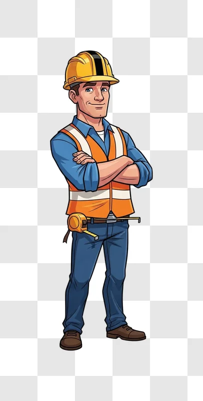 construction worker standing with arms crossed
