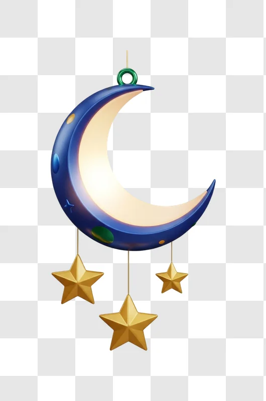 crescent moon with hanging stars decoration