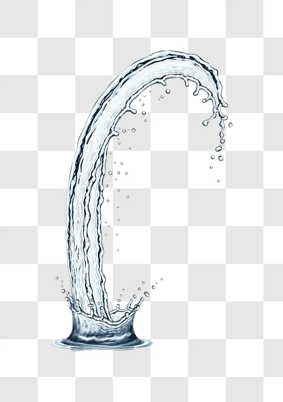 crystal clear water arcing and splashing effect