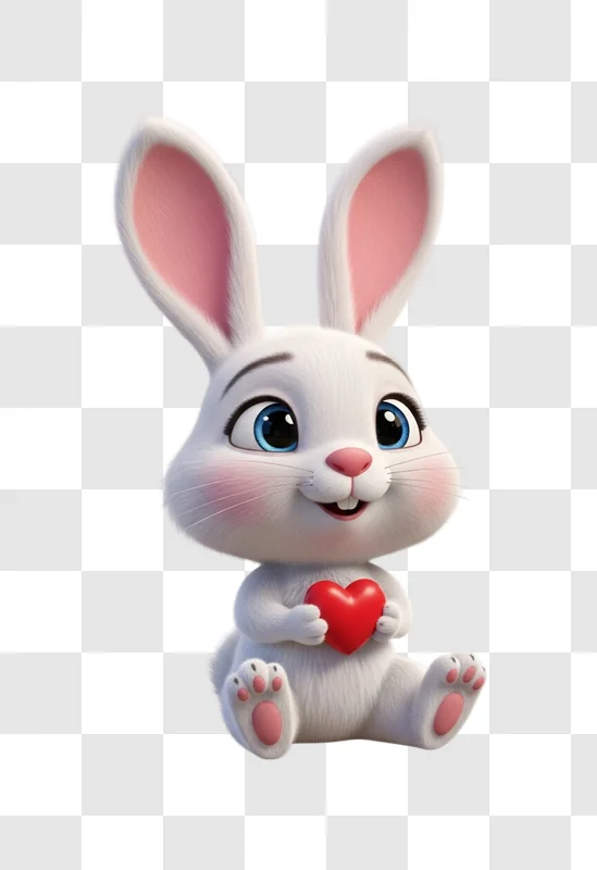cute 3d rabbit holding heart