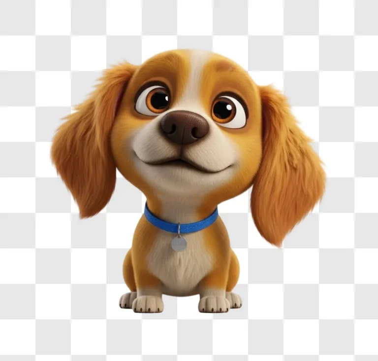 cute animated puppy smiling with blue collar