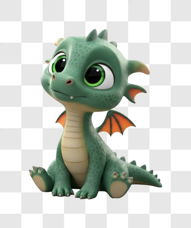 cute cartoon green dragon creature sitting