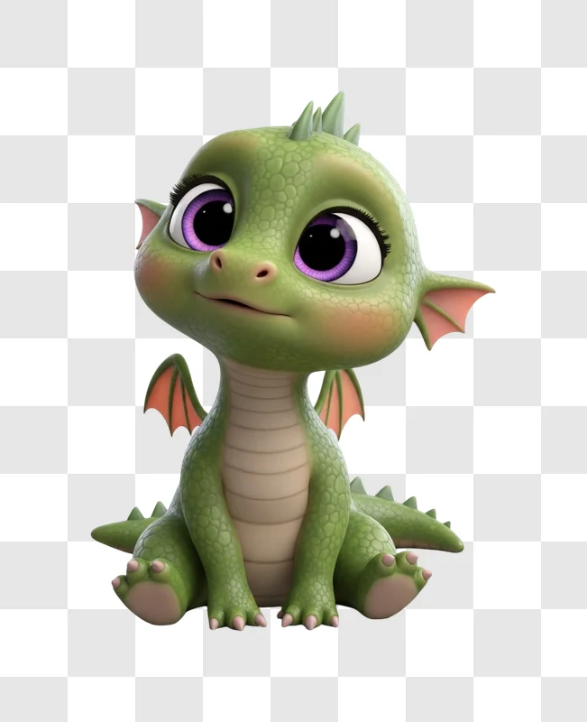 cute green cartoon dragon sitting down