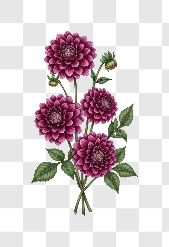 dahlia flowers pink blooms illustration