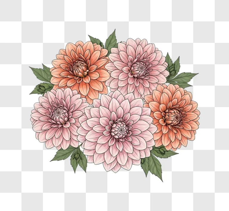 dahlias flowers illustration pink orange