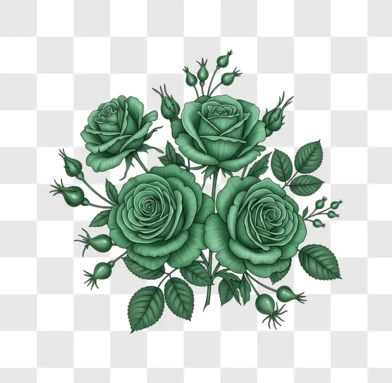 dark green rose bouquet with rosehips illustration