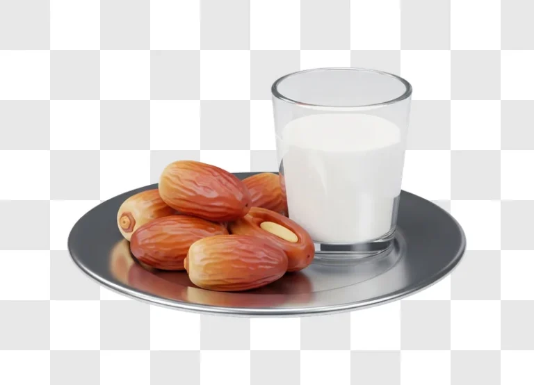 dates on a silver plate with milk