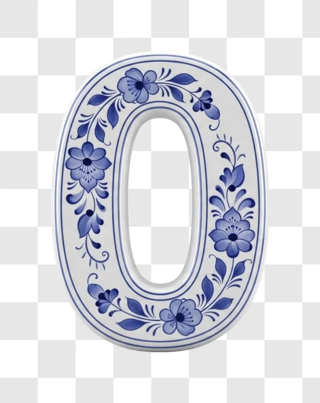 decorative blue floral number zero