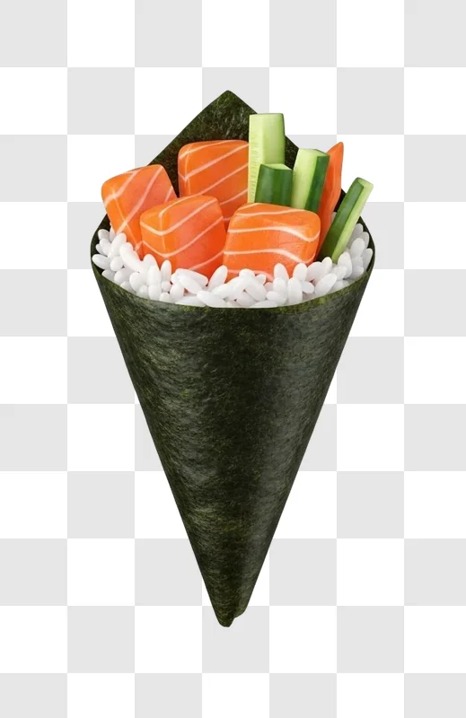 delicious salmon sushi cone with rice