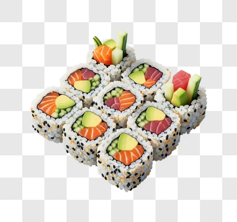 delicious sushi rolls with salmon avocado